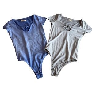 ⭐️ 3 for $30 2 Hollister Womens‎ Blue & Gray Tie Front Short Sleeve Bodysuits M